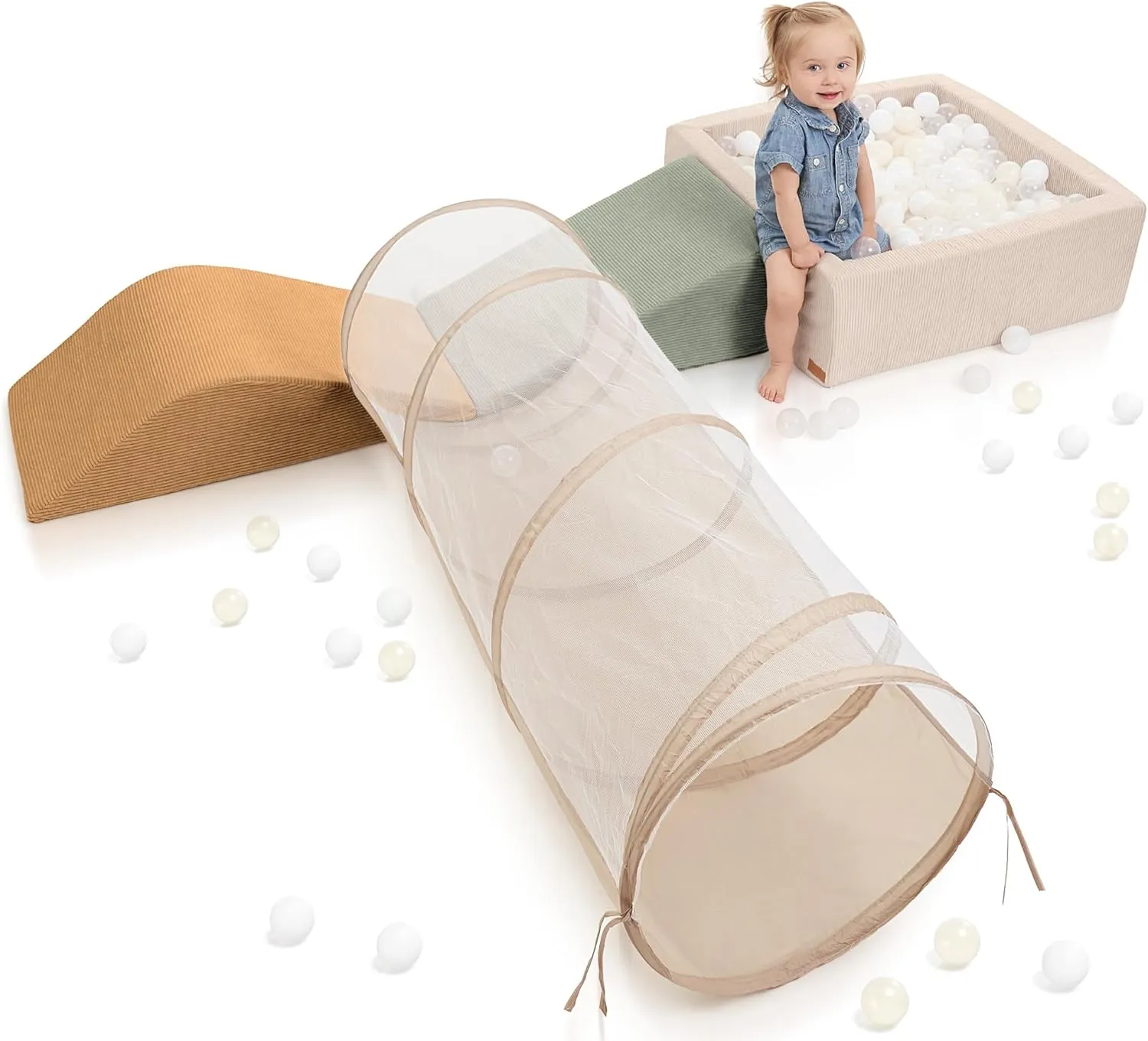 Fun Climbing Toy Set for Toddlers Aged 1-3 - Incl. Crawl Through Tunnel, Large Ball Pit & Climbing Blocks for Unlimited Indoor Fun - Perfect Foam Play Gym for Baby/Kids to Safely Learn New Skills