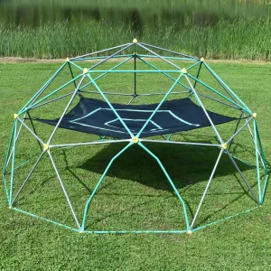 FUNNy elf Kids Geometric Dome Climber Play Center, Hammock Included, Sturdy Steel, 10ft, Rust & UV Resistant, 1000 LBS Capacity, Outdoor Playground Equipment (Green)