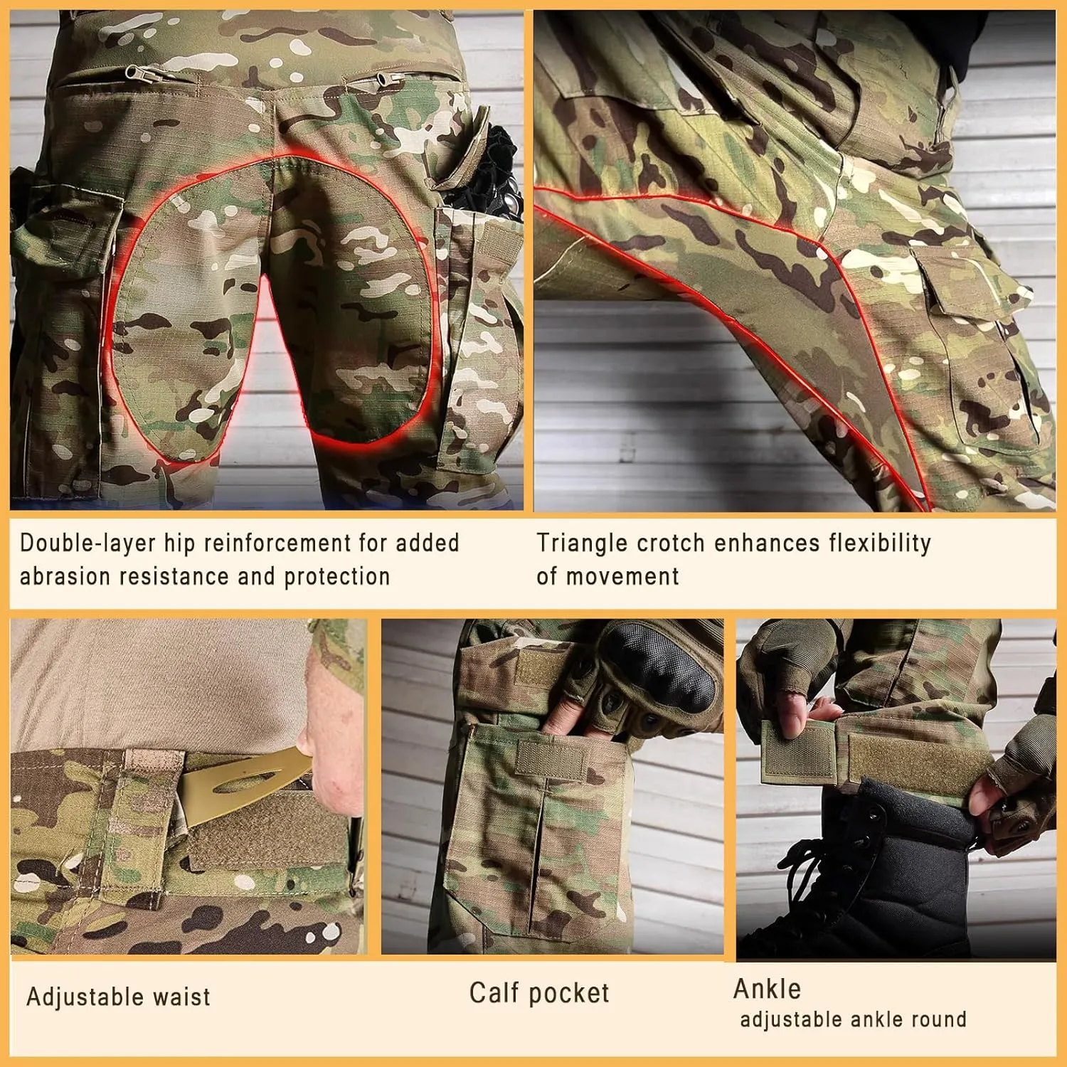G3 Tactical Combat Pants, Men's Military Ripstop Camo Army Pants for Outdoor Hunting Paintballing - No Kneepad