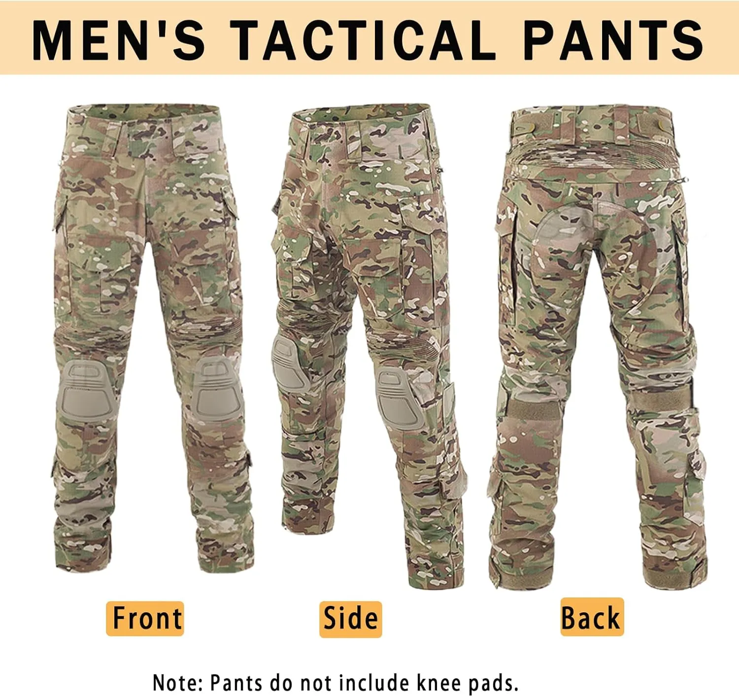G3 Tactical Combat Pants, Men's Military Ripstop Camo Army Pants for Outdoor Hunting Paintballing - No Kneepad