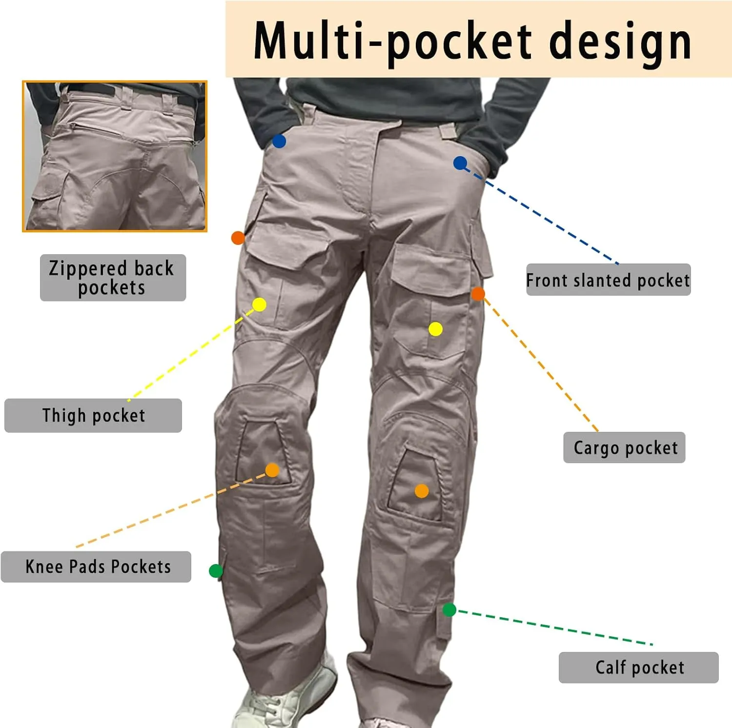 G3 Tactical Combat Pants, Men's Military Ripstop Camo Army Pants for Outdoor Hunting Paintballing - No Kneepad