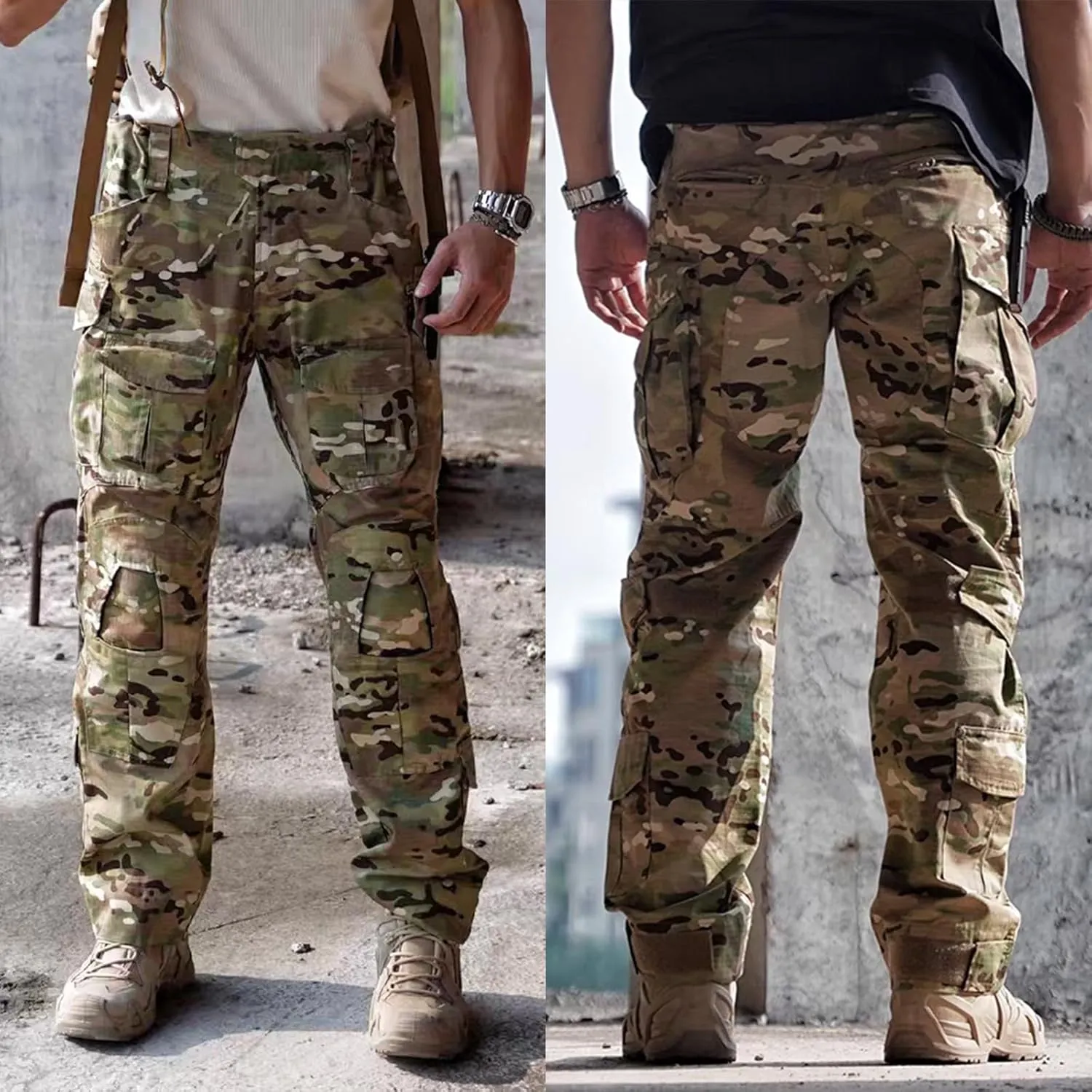G3 Tactical Combat Pants, Men's Military Ripstop Camo Army Pants for Outdoor Hunting Paintballing - No Kneepad