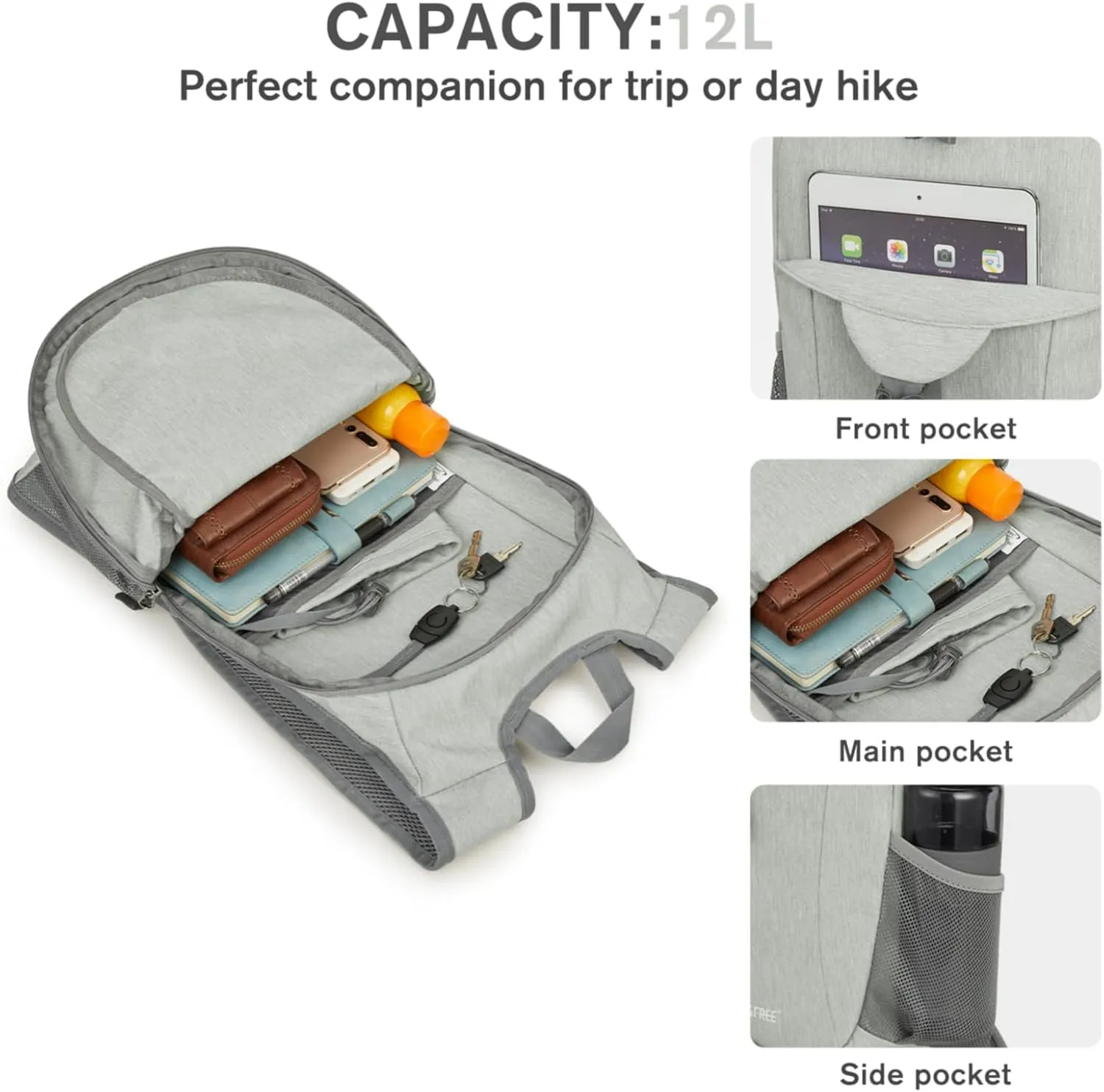 G4Free 12L Hiking Backpack, Lightweight Small Hiking Daypack for Outdoor Travel Mini Foldable Shoulder Bag