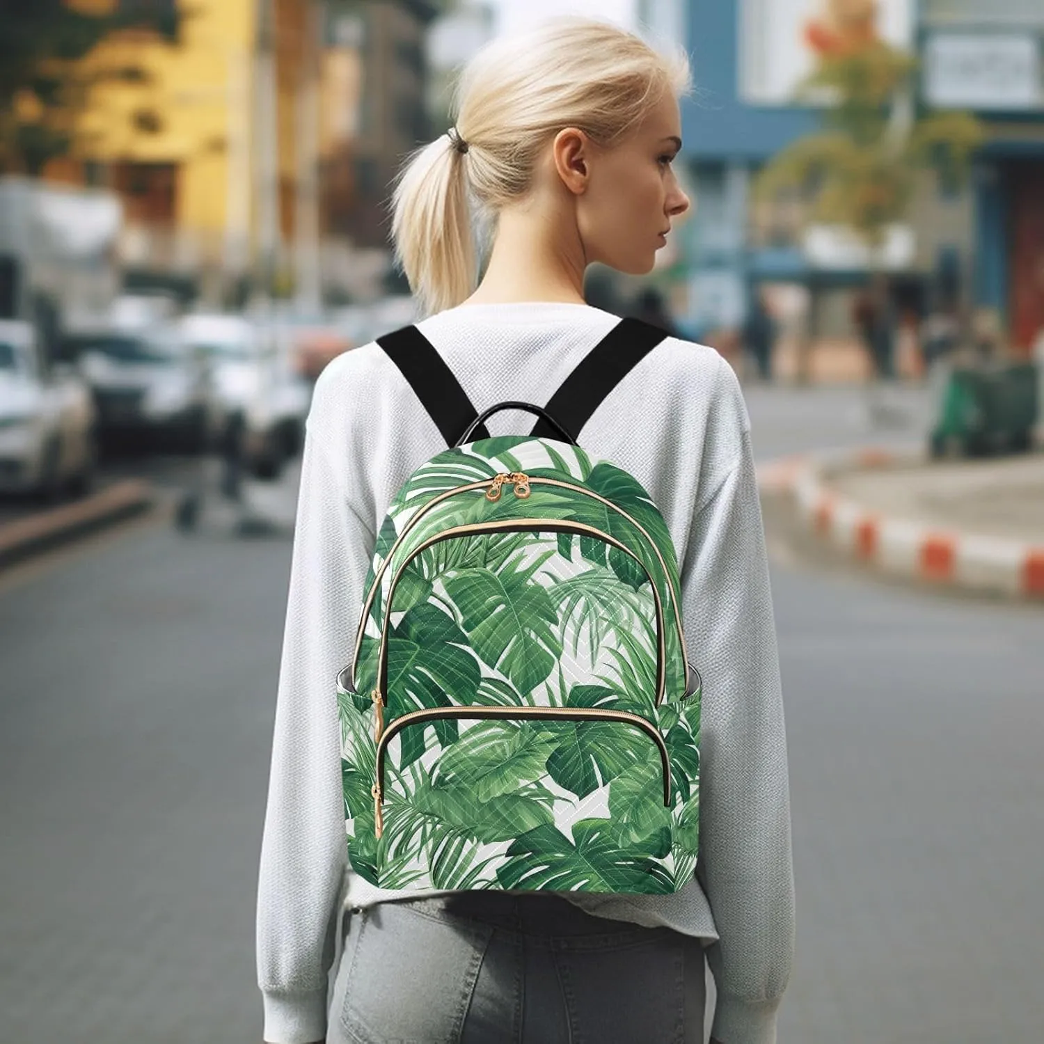 GAIGEO Green Tropical Palm Leaves Women’s Backpack, Small Lightweight Backpack, Fancy Backpack, S