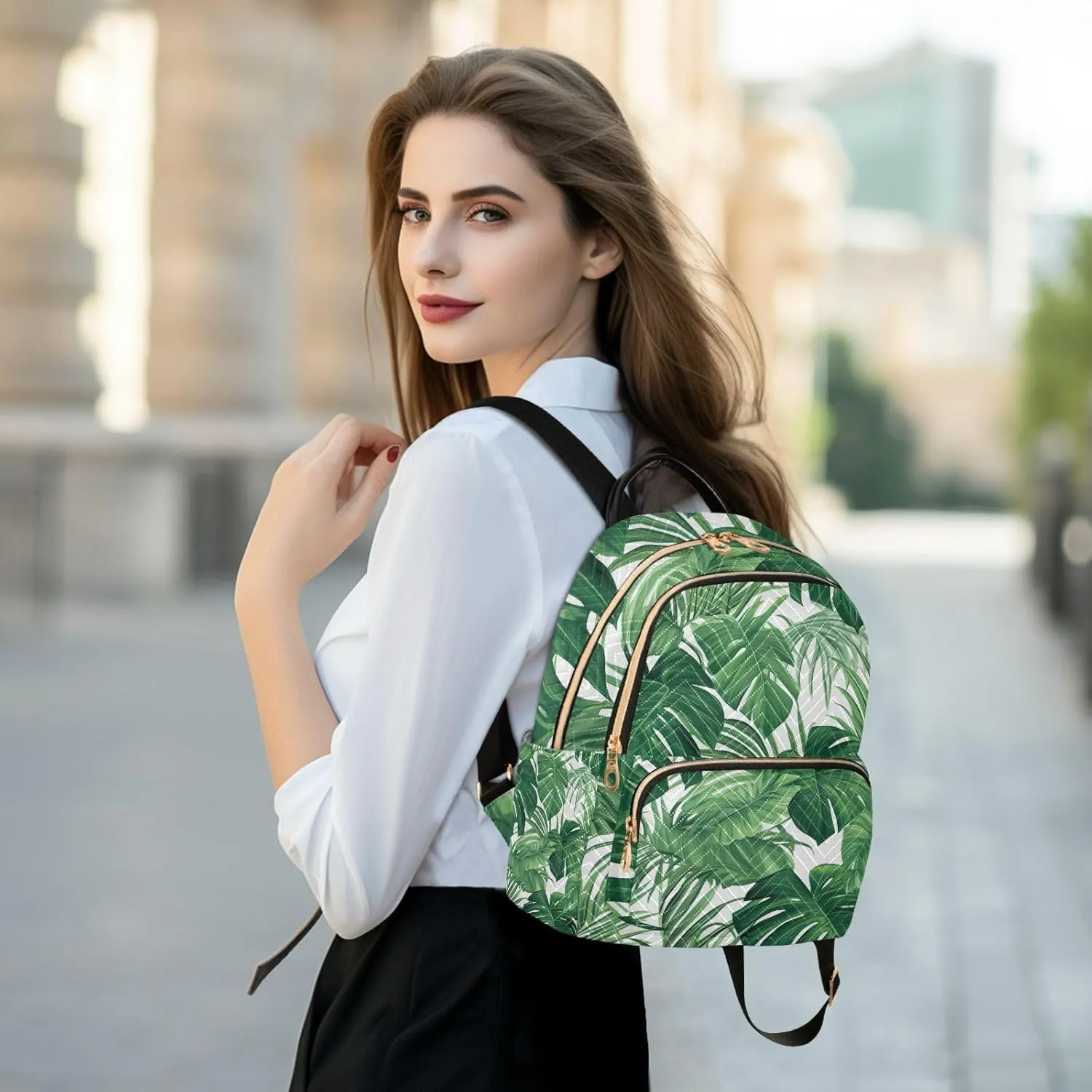 GAIGEO Green Tropical Palm Leaves Women’s Backpack, Small Lightweight Backpack, Fancy Backpack, S