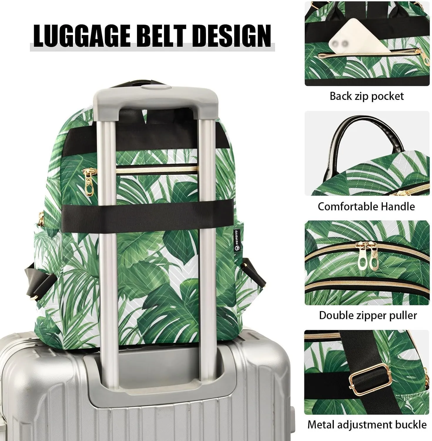 GAIGEO Green Tropical Palm Leaves Women’s Backpack, Small Lightweight Backpack, Fancy Backpack, S