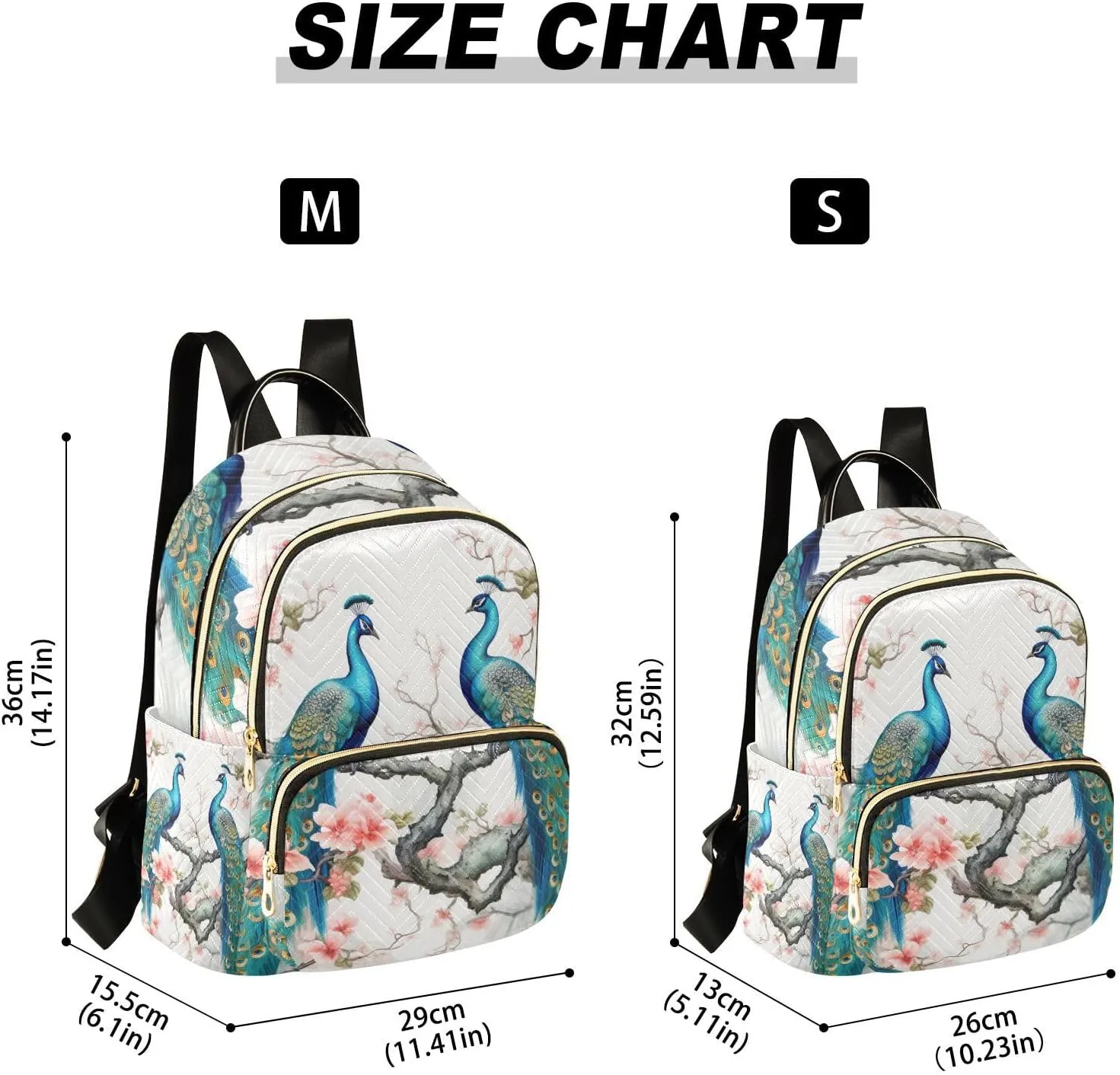 GAIGEO Peacocks Standing on a Branch Girls Fashion Backpack, Backpack Medium Size, Womens Travel Backpack for Airplane, M