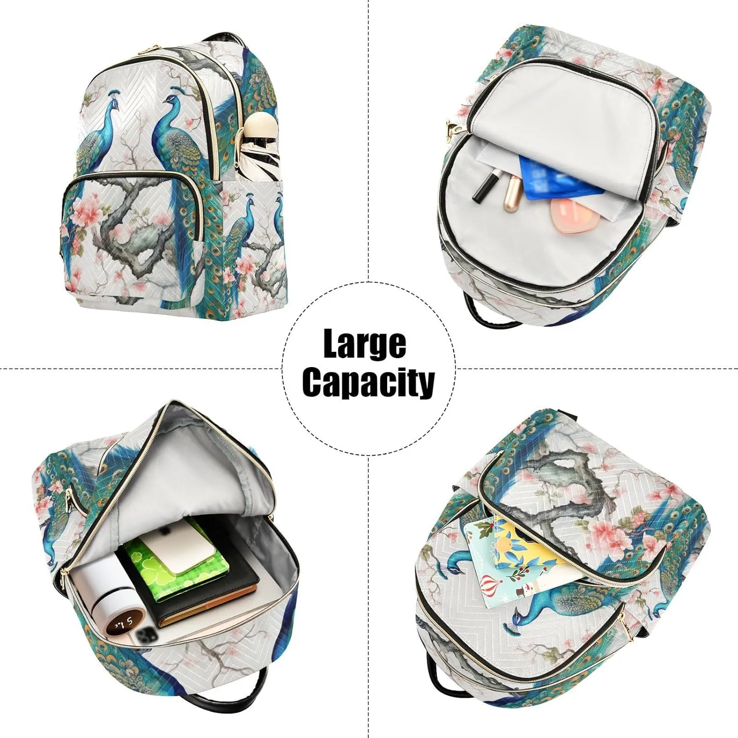 GAIGEO Peacocks Standing on a Branch Girls Fashion Backpack, Backpack Medium Size, Womens Travel Backpack for Airplane, M