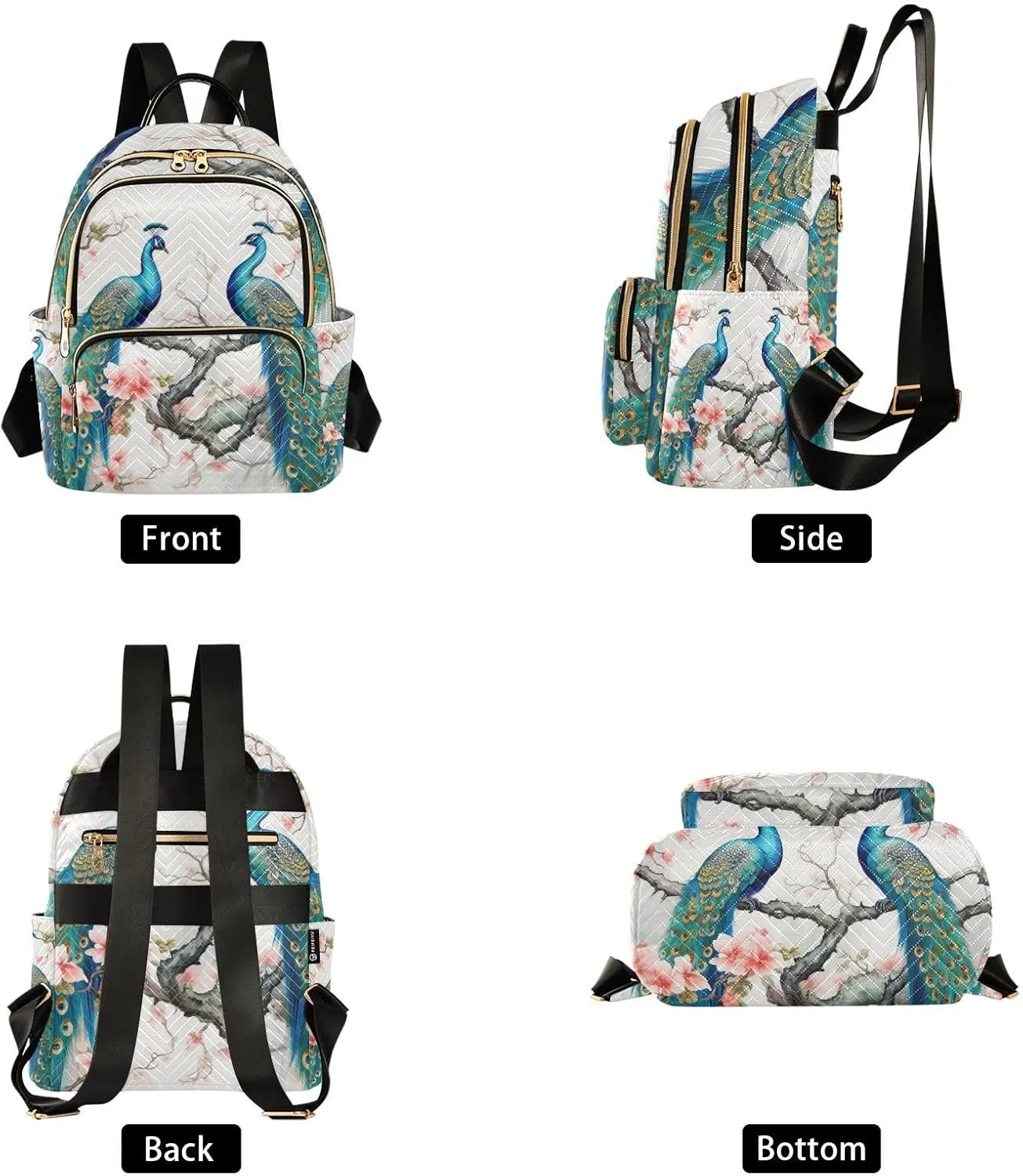 GAIGEO Peacocks Standing on a Branch Girls Fashion Backpack, Backpack Medium Size, Womens Travel Backpack for Airplane, M