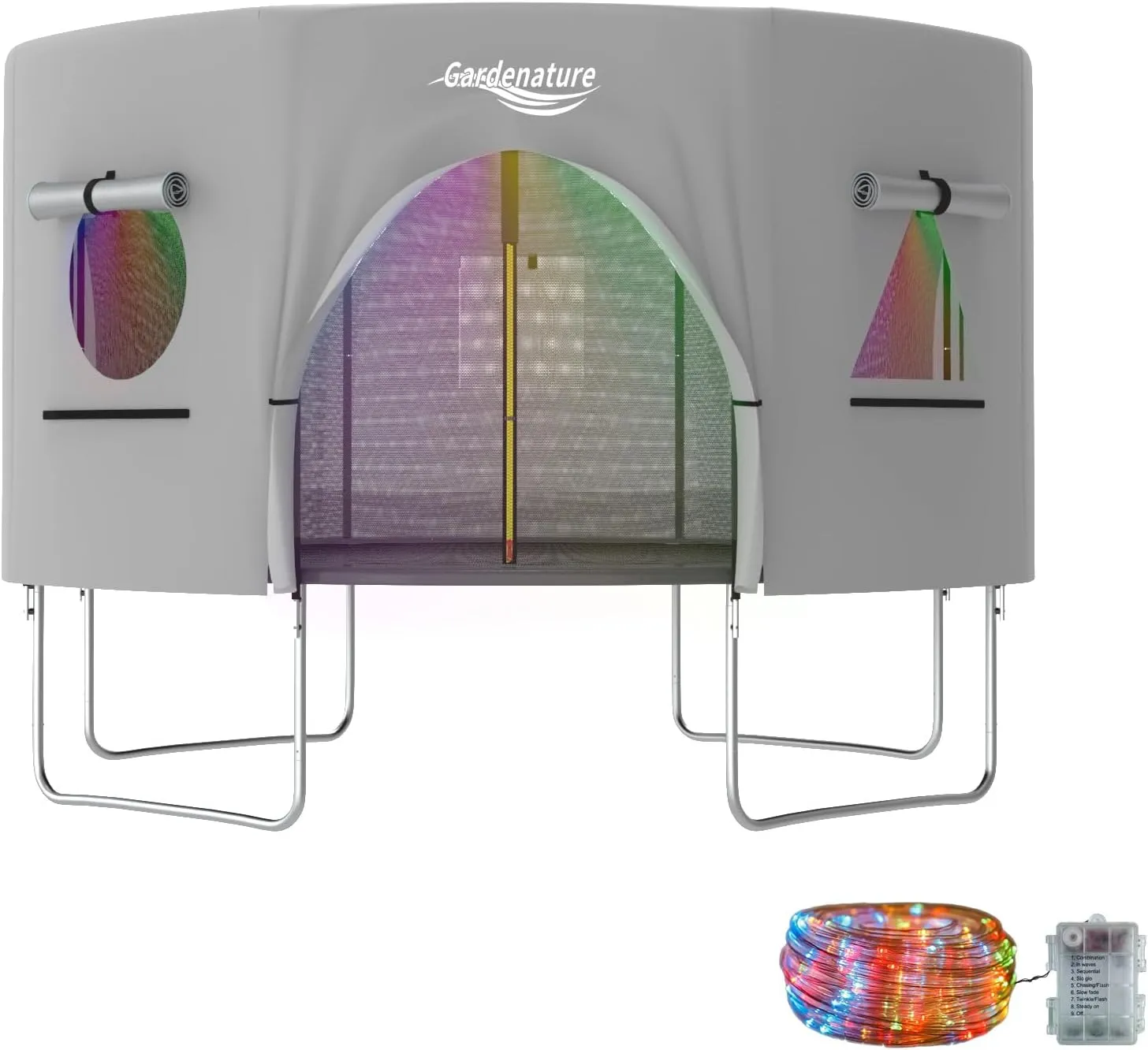 Gardenature 12FT Trampoline Tent for Kids(Tent Only),Fit for 8 Straight Poles Round Trampoline,Trampolien Shade Cover with LED Light,Outdoor Trampolien Accessories Canopy,Anti-Tear,Camping,Gray