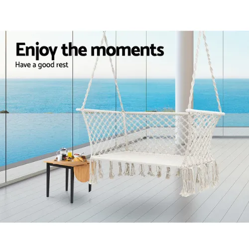 Gardeon Hammock Chair Patio 2 Person Swing Hammocks Double Portable - Cream