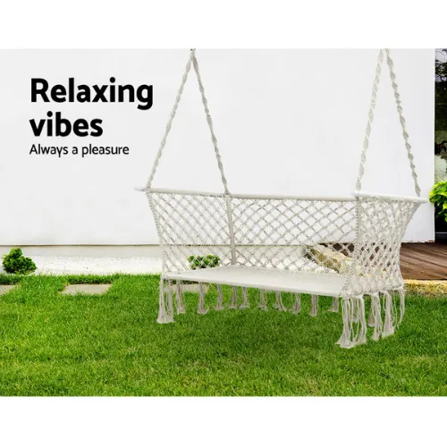 Gardeon Hammock Chair Patio 2 Person Swing Hammocks Double Portable - Cream