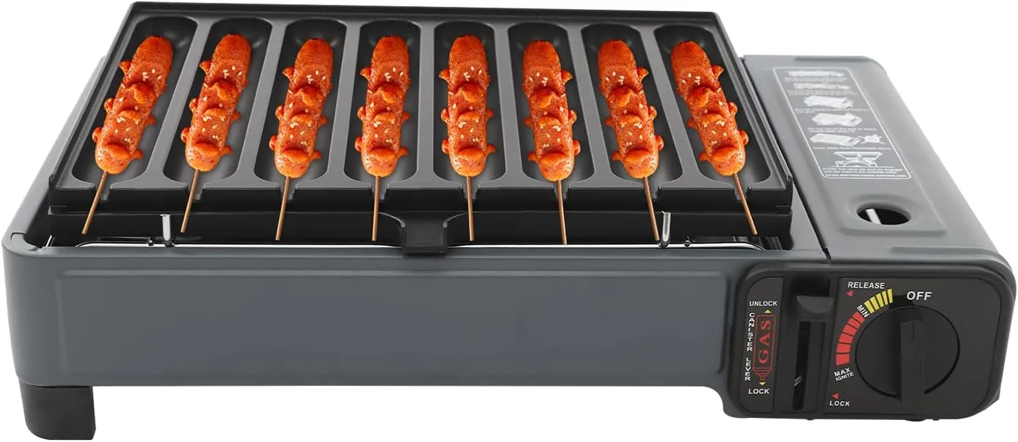 Gas Grill Portable Butane Stove, tabletop BBQ Grill for Outdoor Cooking Camping | Stainless Steel Griddle