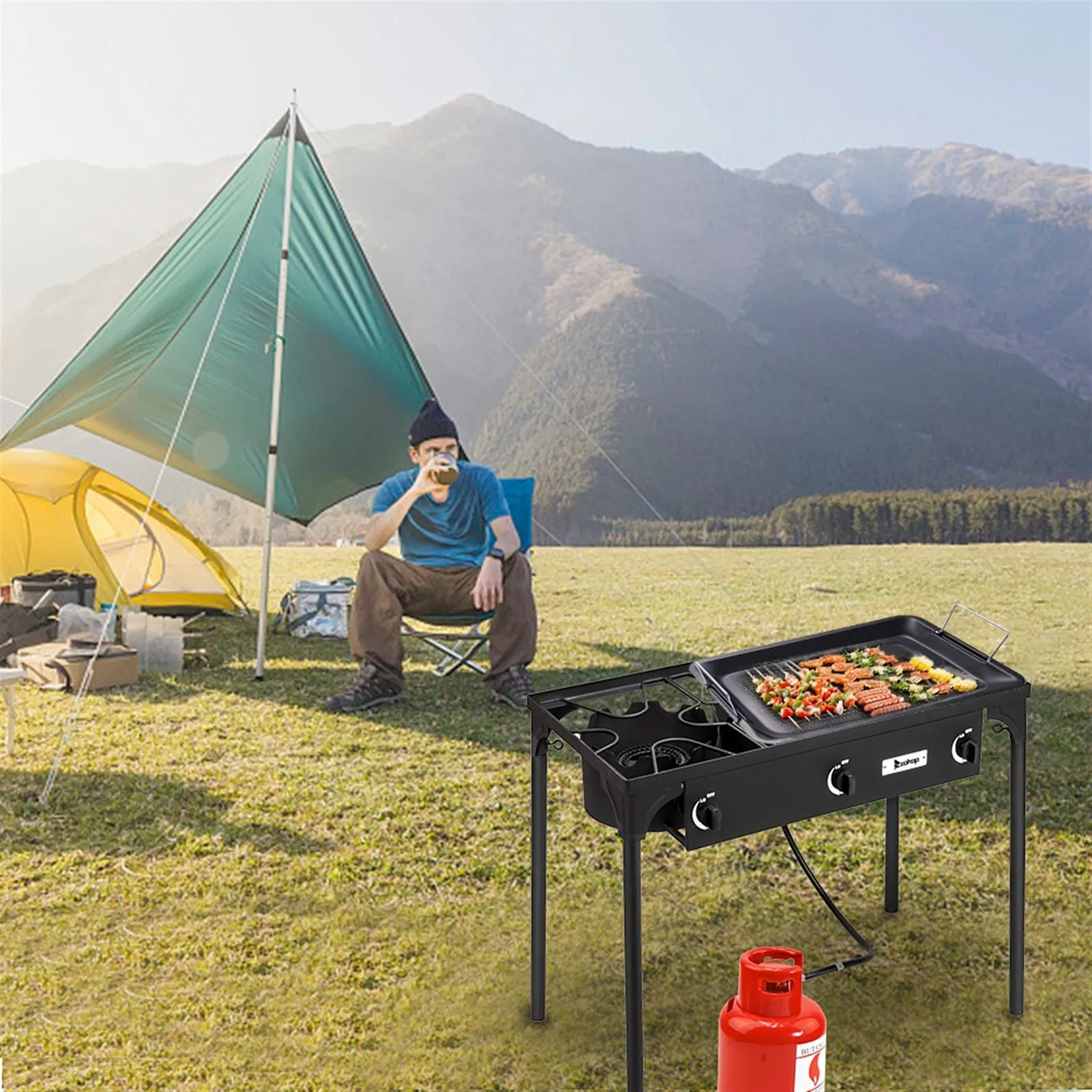 Gas Pressure Cooking Propane Stove Portable Camp Problem-solving Burner (Three 225000-BTU) Stock-clearance Burner Outdoor Iron Cast High Patio Cooker