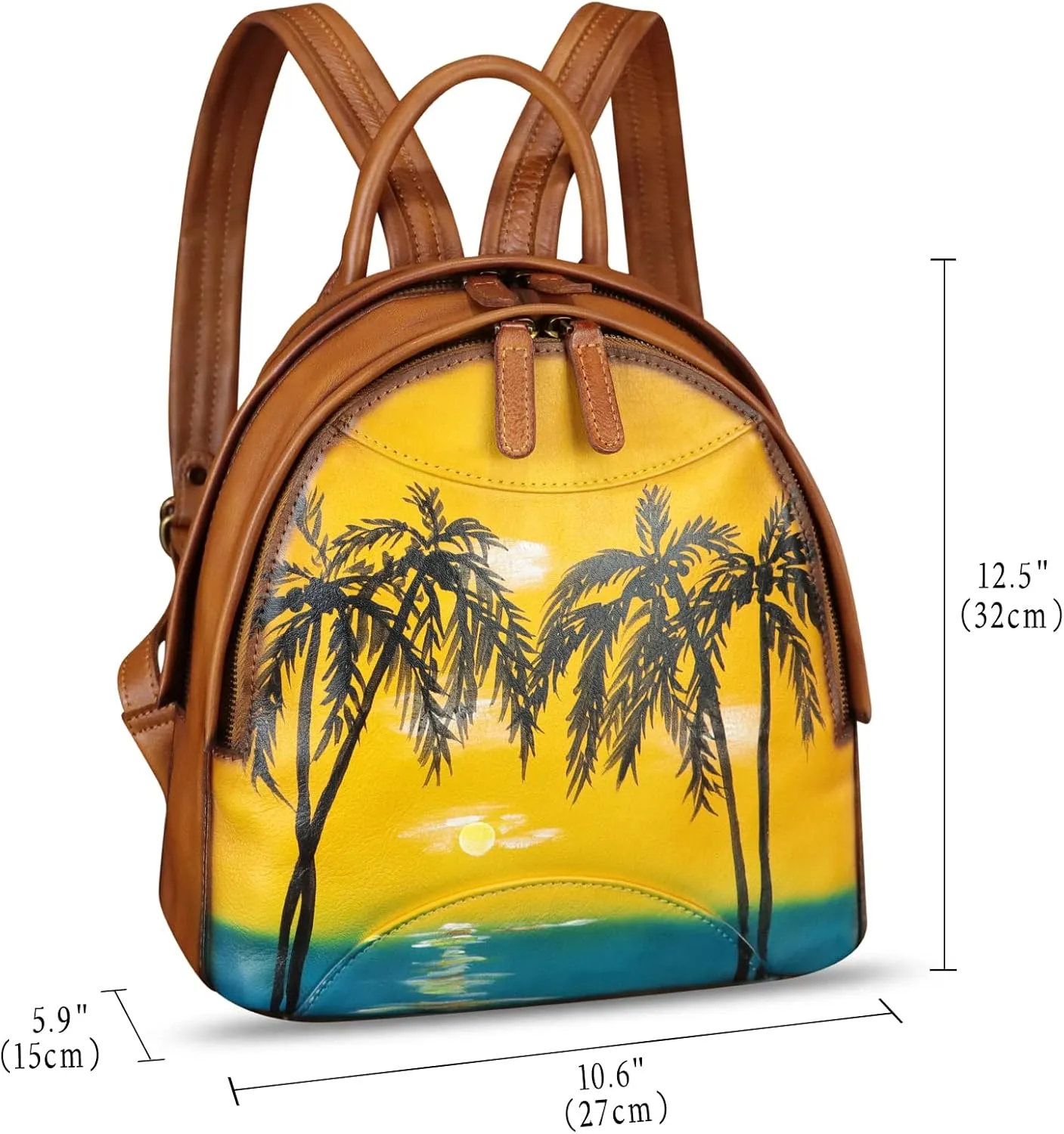 Genuine Leather Backpack for Women Hand Painted Purse Retro Leather Handmade College Knapsack Rucksack Casual Daypack (Pattern1)