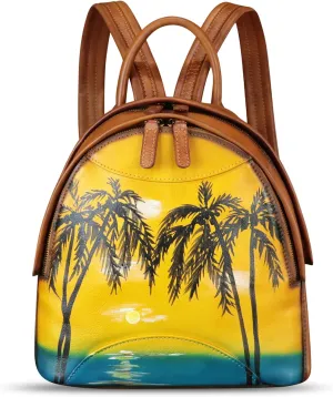Genuine Leather Backpack for Women Hand Painted Purse Retro Leather Handmade College Knapsack Rucksack Casual Daypack (Pattern1)