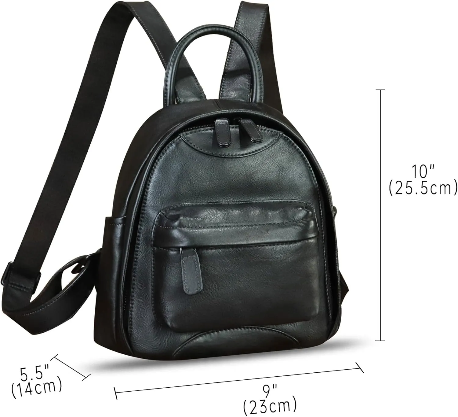 Genuine Leather Backpack for Women Purse Retro Handmade Rucksack Vintage Knapsack Back Bag Casual Daypack (Black)
