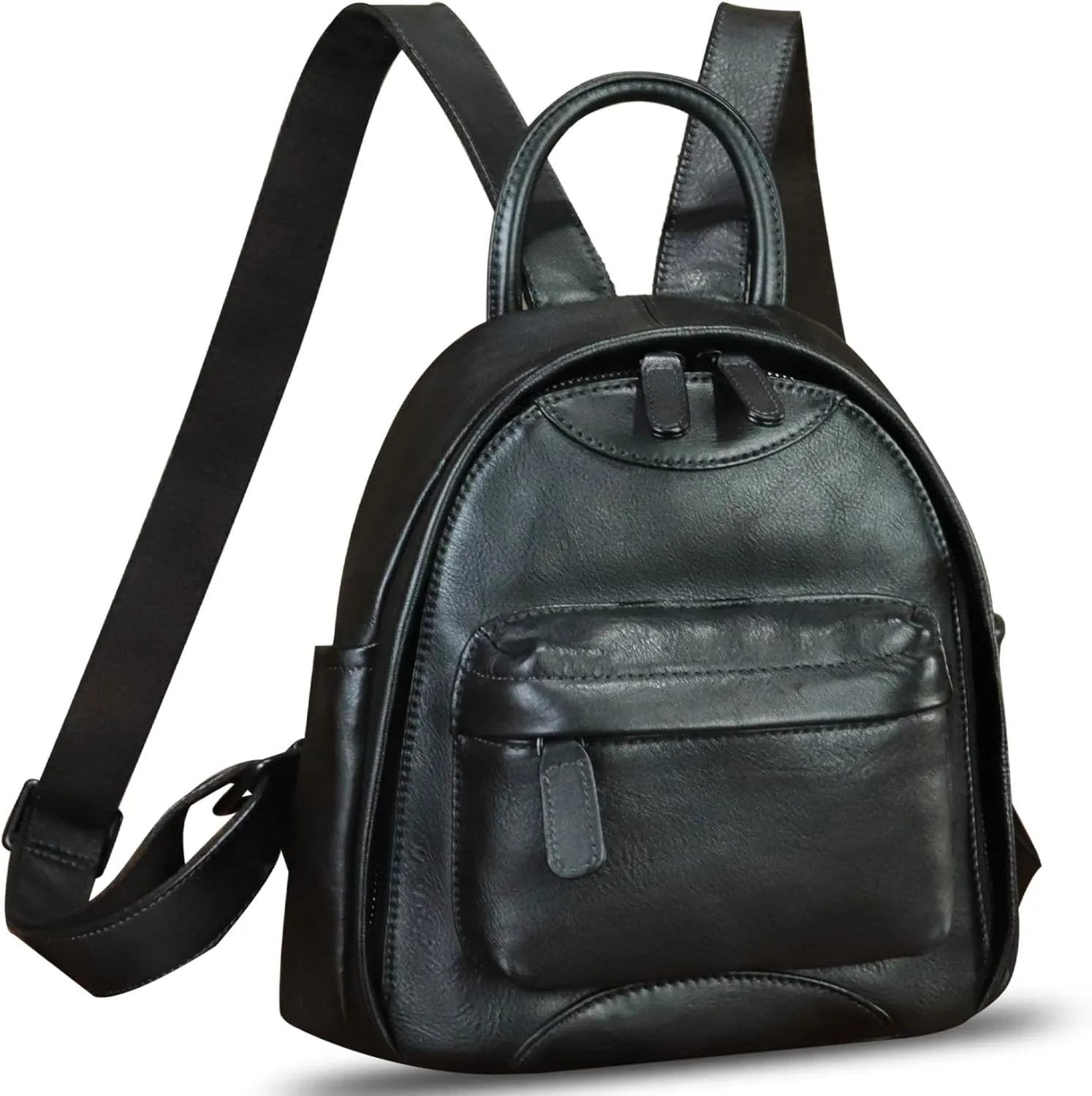 Genuine Leather Backpack for Women Purse Retro Handmade Rucksack Vintage Knapsack Back Bag Casual Daypack (Black)