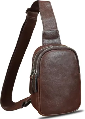 Genuine Leather Sling Bag for Women Small Crossbody Purse Handmade Daypack Retro Shoulder Backpack Vintage Chest Pack (Coffee)