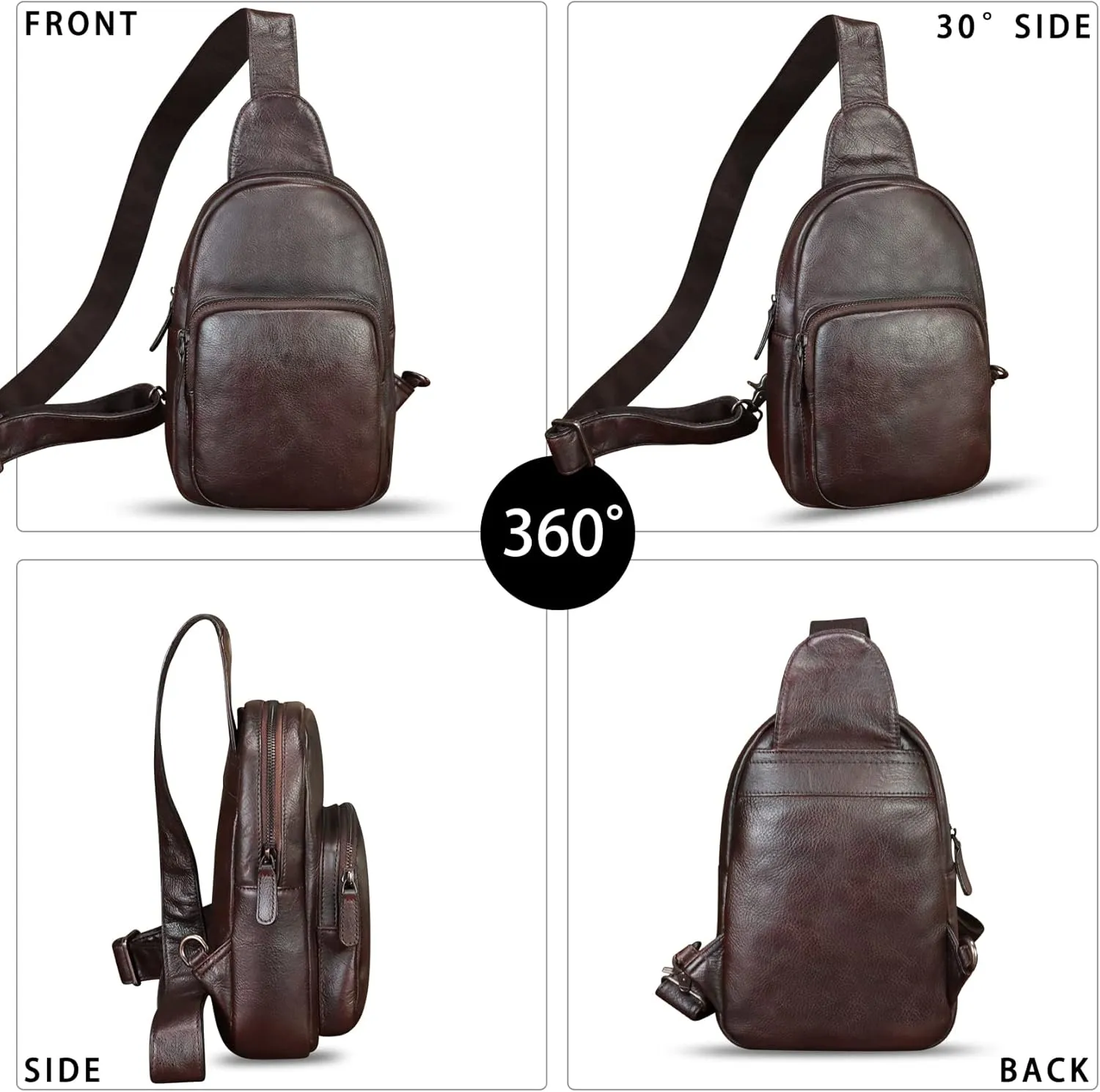 Genuine Leather Sling Bag Retro Crossbody Sling Backpack Handmade Chest Shoulder Daypack Cycling Bag Purse Fanny Pack (Coffee)