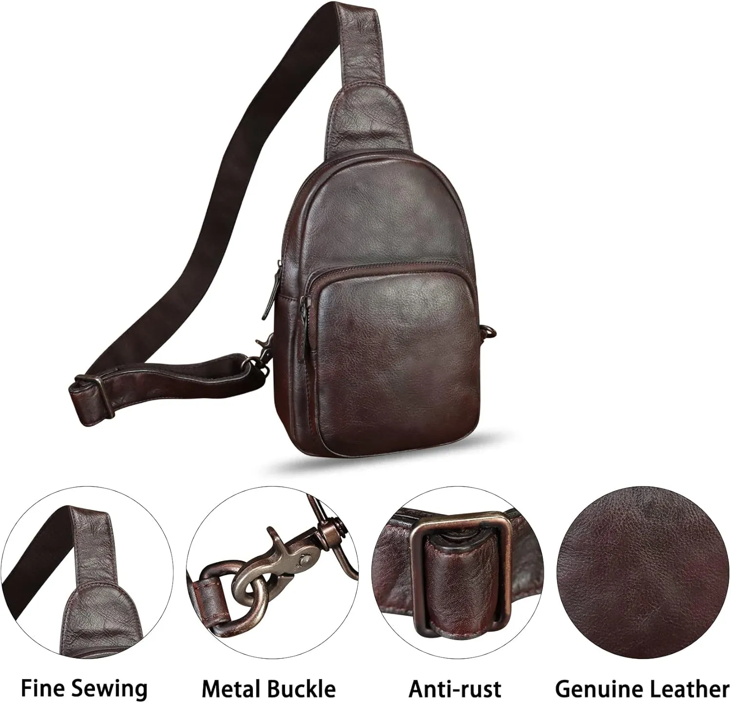 Genuine Leather Sling Bag Retro Crossbody Sling Backpack Handmade Chest Shoulder Daypack Cycling Bag Purse Fanny Pack (Coffee)