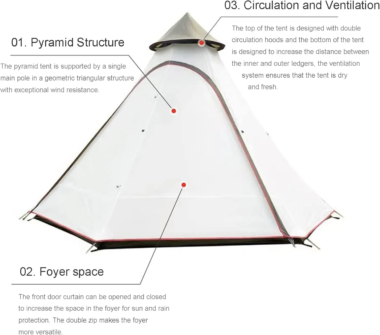 GeRRiT Tents for Camping 4 Person, Waterproof Pyramid Teepee Tent Adult Tent Waterproof Double Layers Indian Tent Yurt Tent Tower Post Bell Tent for Outdoor Family Trip Hello, 3, Green