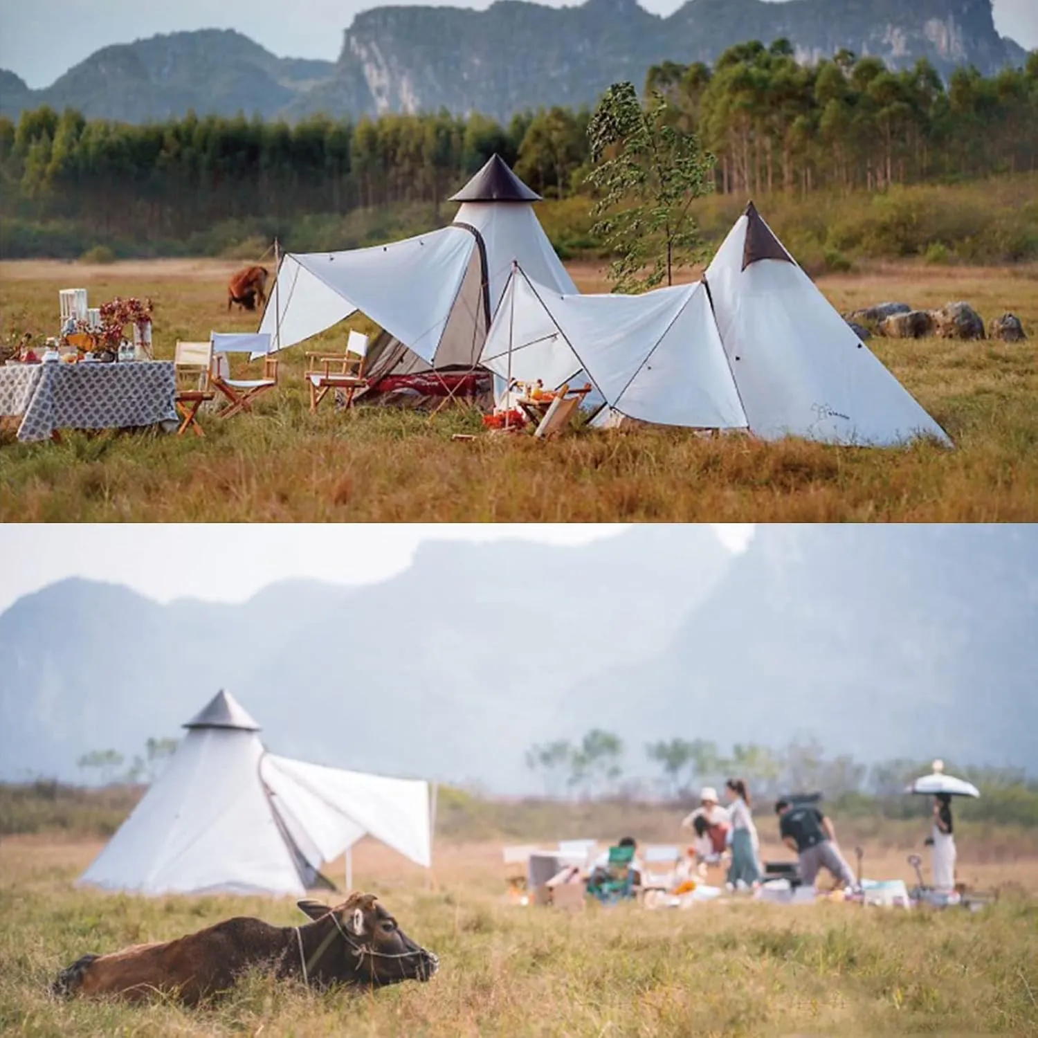 GeRRiT Tents for Camping 4 Person, Waterproof Pyramid Teepee Tent Adult Tent Waterproof Double Layers Indian Tent Yurt Tent Tower Post Bell Tent for Outdoor Family Trip Hello, 3, Green