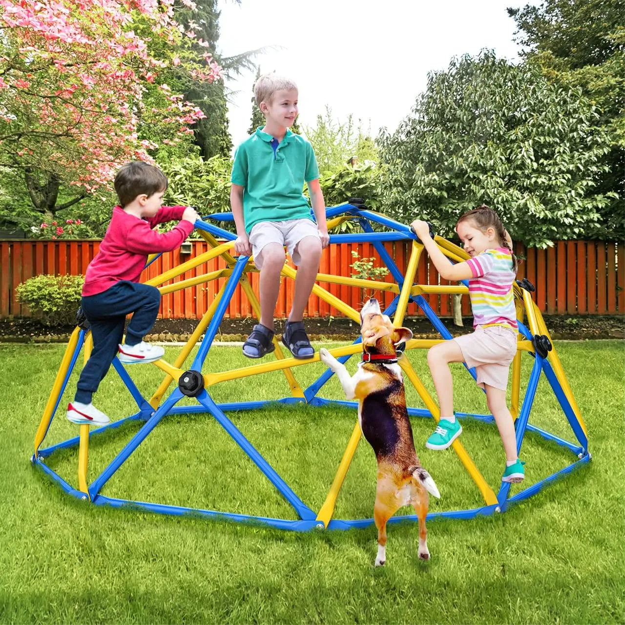 GIKPAL Climbing Dome, Upgraded 6FT Geometric Dome Climber with Climbing Grip for Kids Indoor Outdoor Play Equipment, Supports 600LBS Jungle Gym Playground Backyard Play Centre, Easy Assembly
