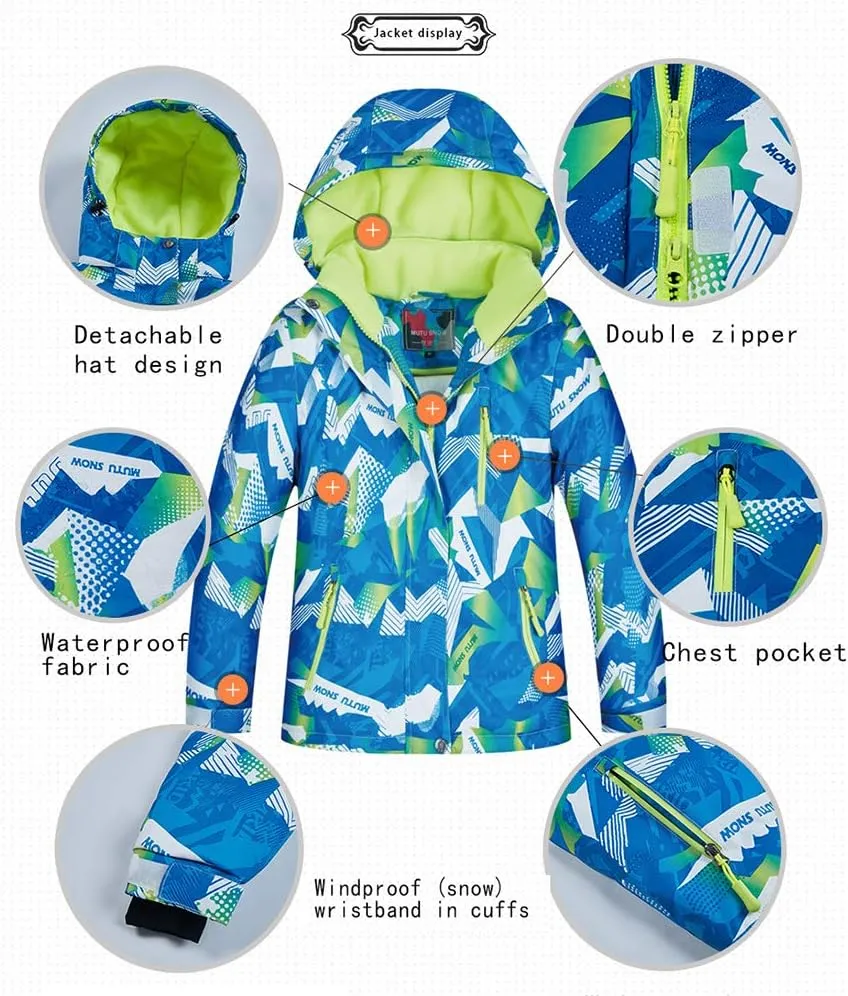 Girls/Boys Snowsuits Hooded Insulated Windproof Winer Coats Ski Jacket Snow Pants Set
