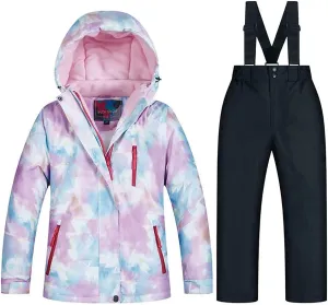Girls/Boys Snowsuits Hooded Insulated Windproof Winer Coats Ski Jacket Snow Pants Set