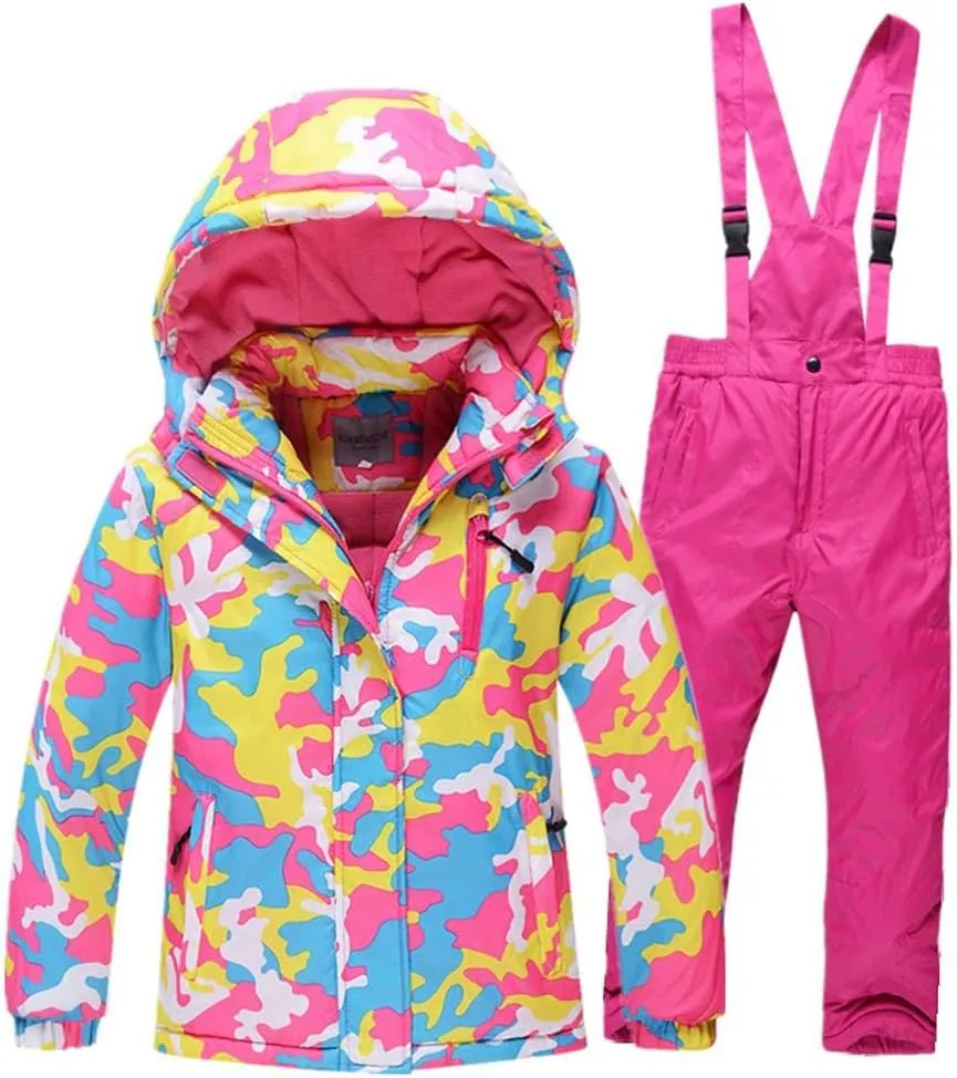 Girls/Boys Snowsuits Hooded Insulated Windproof Winer Coats Ski Jacket Snow Pants Set