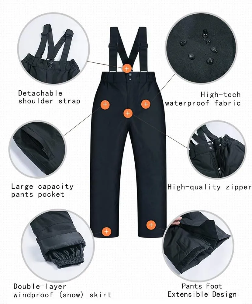 Girls/Boys Snowsuits Hooded Insulated Windproof Winer Coats Ski Jacket Snow Pants Set