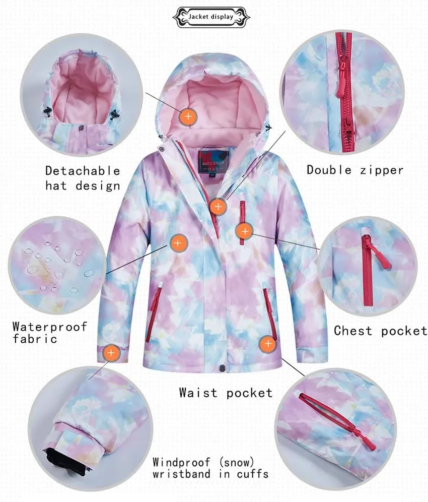 Girls/Boys Snowsuits Hooded Insulated Windproof Winer Coats Ski Jacket Snow Pants Set