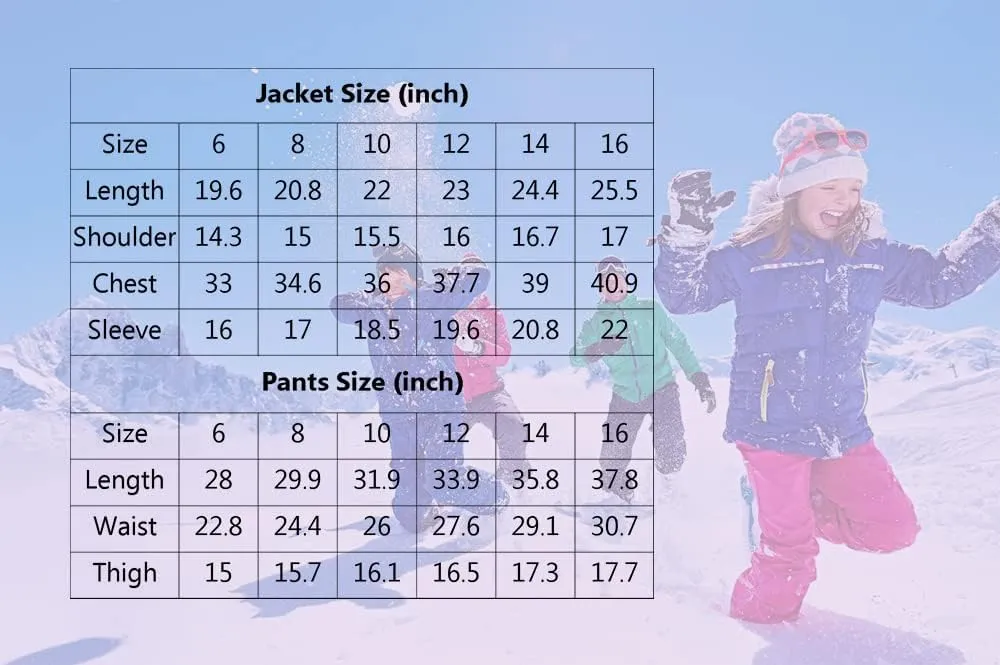 Girls/Boys Snowsuits Hooded Insulated Windproof Winer Coats Ski Jacket Snow Pants Set