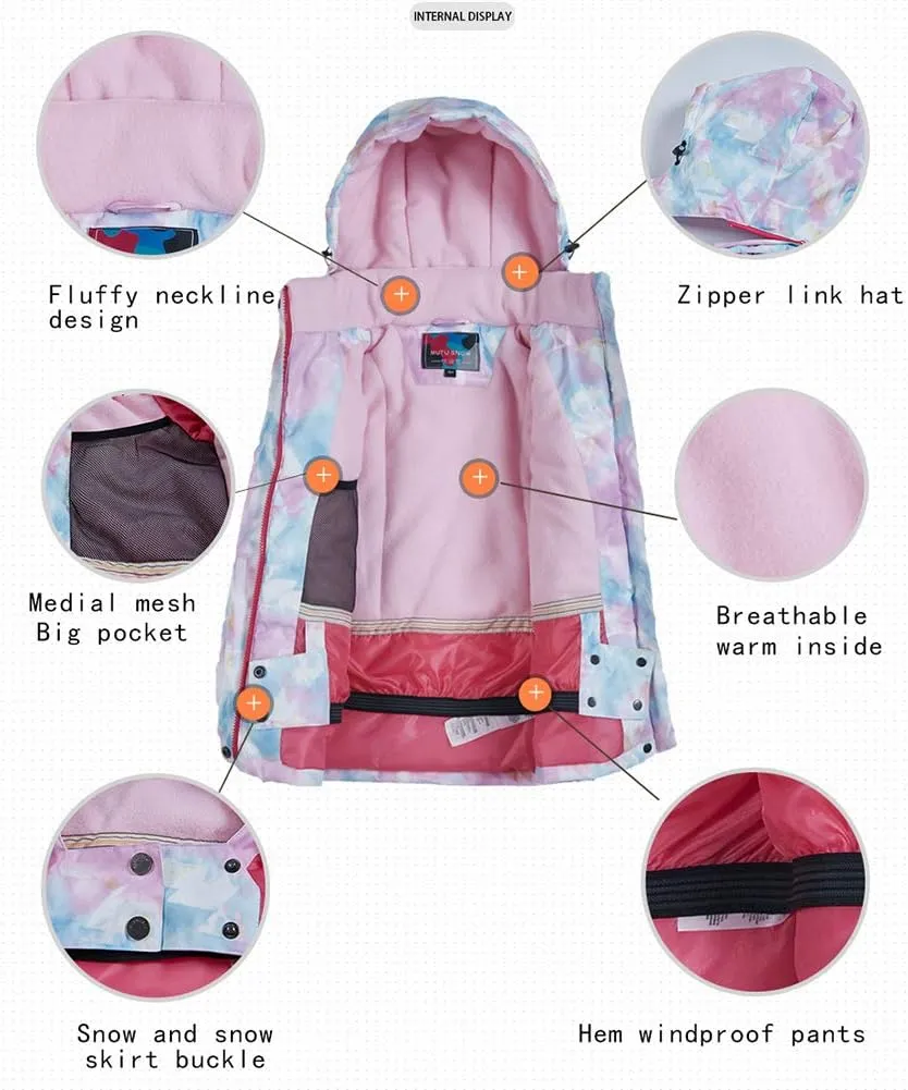 Girls/Boys Snowsuits Hooded Insulated Windproof Winer Coats Ski Jacket Snow Pants Set