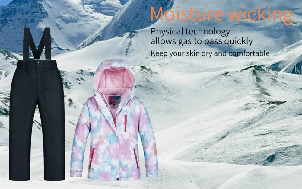 Girls/Boys Snowsuits Hooded Insulated Windproof Winer Coats Ski Jacket Snow Pants Set