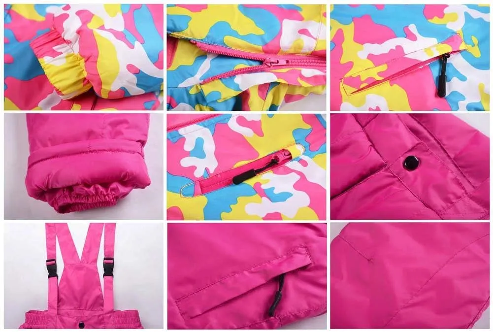 Girls/Boys Snowsuits Hooded Insulated Windproof Winer Coats Ski Jacket Snow Pants Set