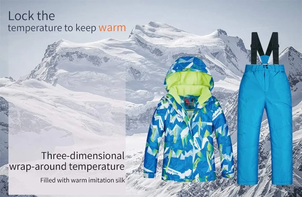 Girls/Boys Snowsuits Hooded Insulated Windproof Winer Coats Ski Jacket Snow Pants Set