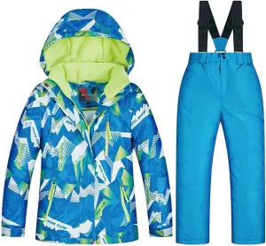 Girls/Boys Snowsuits Hooded Insulated Windproof Winer Coats Ski Jacket Snow Pants Set