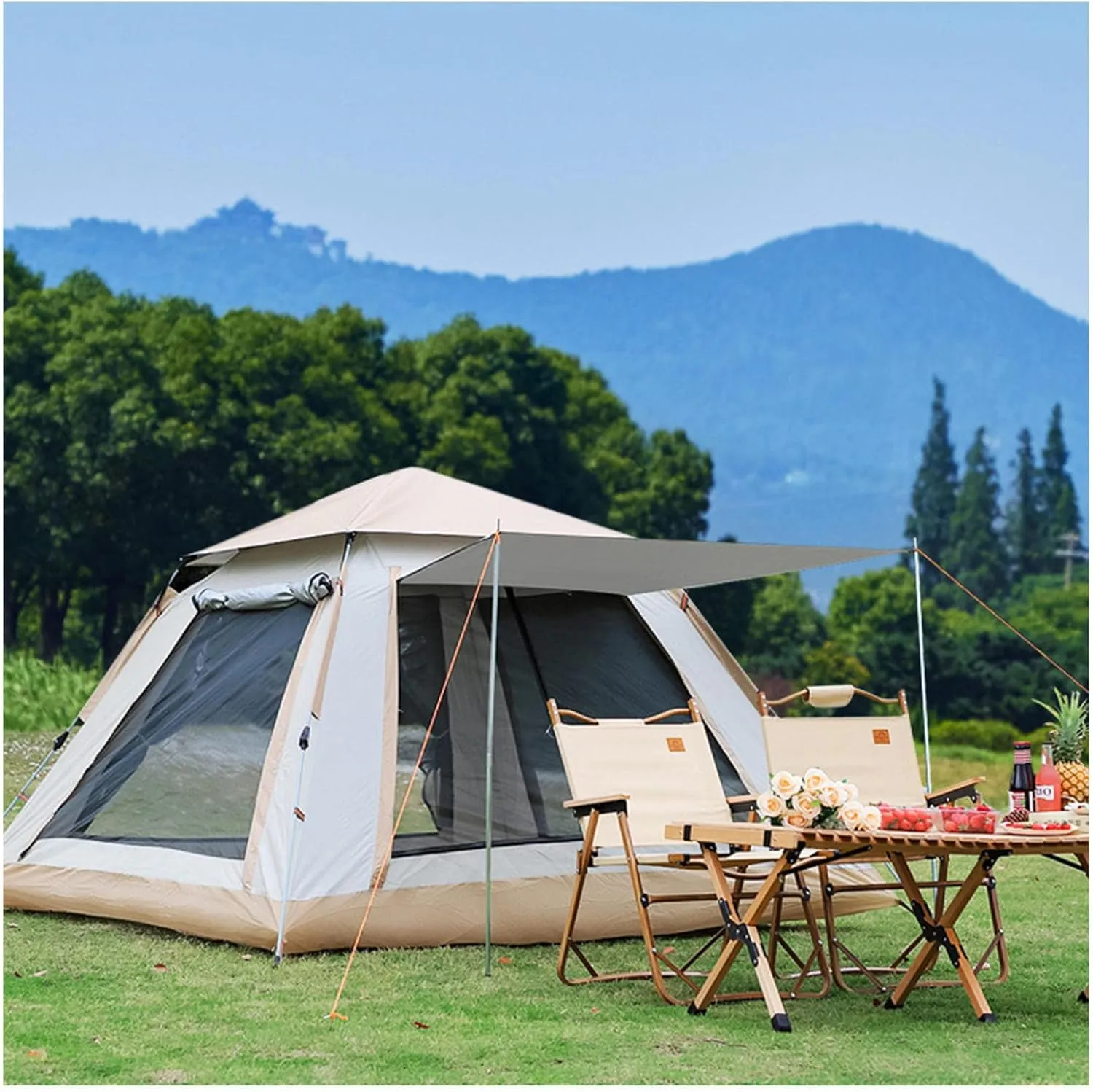 Glamping Tent 4 People Spacious Best Waterproof Tent Sturdy and Lightweight Teepee Tent Camping for Family,Outdoor,Hiking and Mountaineering
