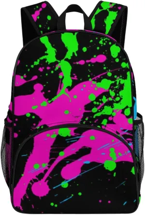 Glow in Dark Splatter Neon Backpack for Worker Teacher Business Hiking Travel Bag Shoulders Bag