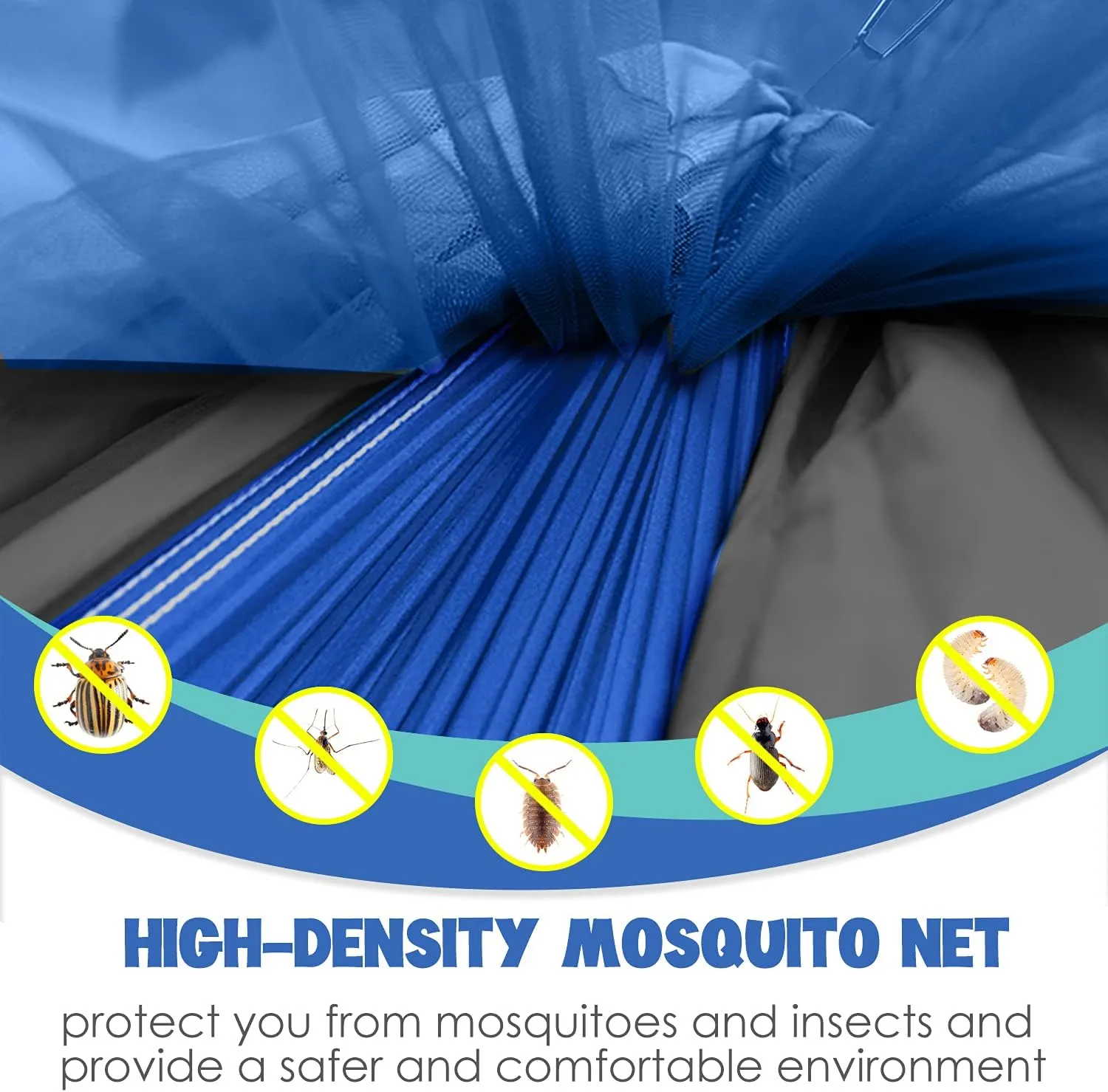 Gold Armour Camping Hammock - Camping Essentials, Double Hammock with Bug Net, Camping Gear Hammock for Outside, Hiking, and Travel (Blue & Gray)