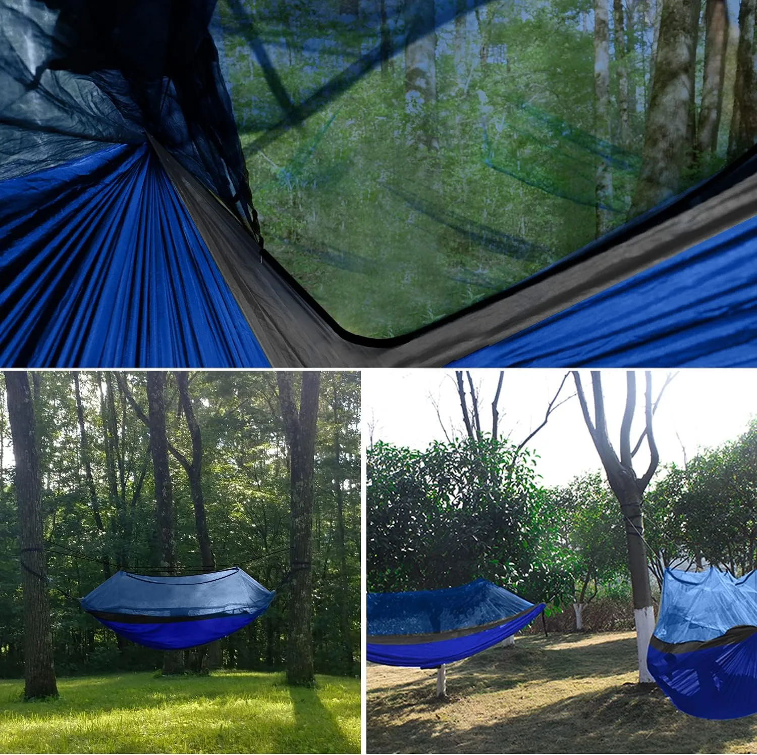 Gold Armour Camping Hammock - Camping Essentials, Double Hammock with Bug Net, Camping Gear Hammock for Outside, Hiking, and Travel (Blue & Gray)
