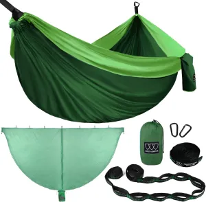 Gold Armour Camping Hammock with Bug Net - XL Double Hammock Portable Hammock Camping Accessories Gear Mosquito Bug Net Set for Outdoor Indoor, USA Based Brand (Green)