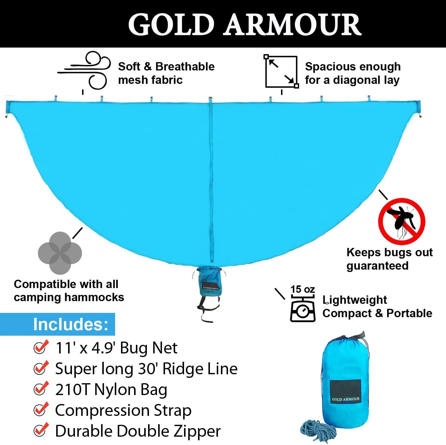Gold Armour Camping Hammock with Bug Net - XL Double Hammock Portable Hammock Camping Accessories Gear Mosquito Bug Net Set for Outdoor Indoor, USA Based Brand (Hawaiian)