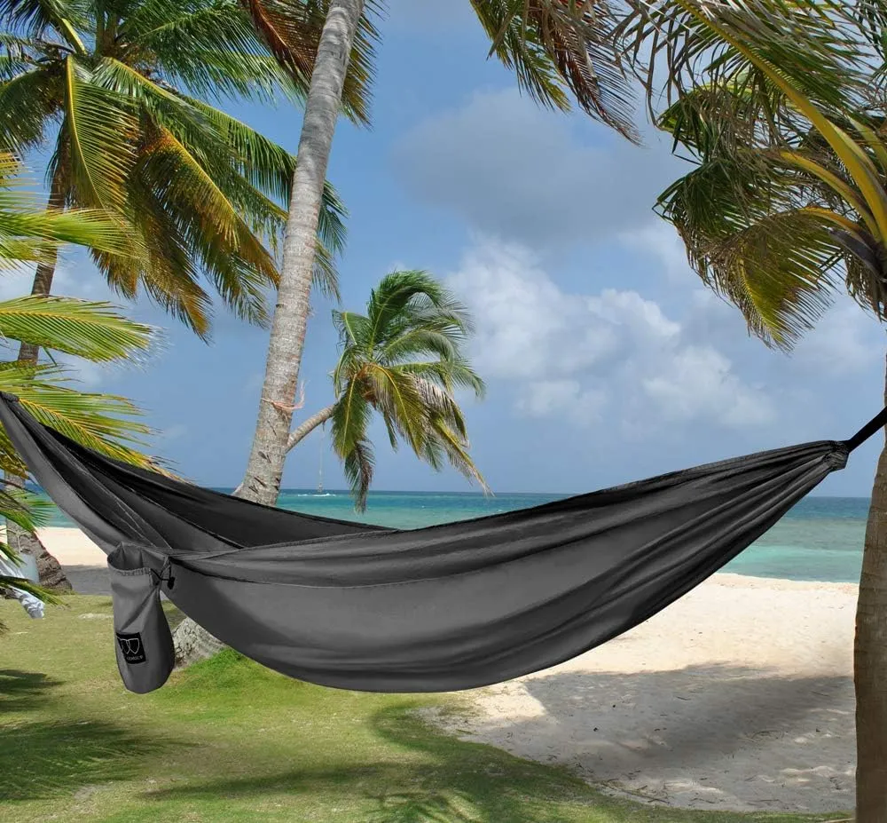 Gold Armour Camping Hammock - XL Double Hammock Portable Hammock Camping Accessories Gear for Outdoor Indoor with Tree Straps, USA Based Brand (Gray)