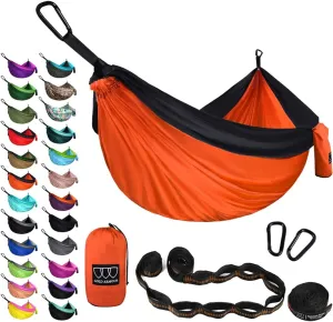 Gold Armour Camping Hammock - XL Double Hammock Portable Hammock Camping Accessories Gear for Outdoor Indoor with Tree Straps, USA Based Brand (Orange and Black)