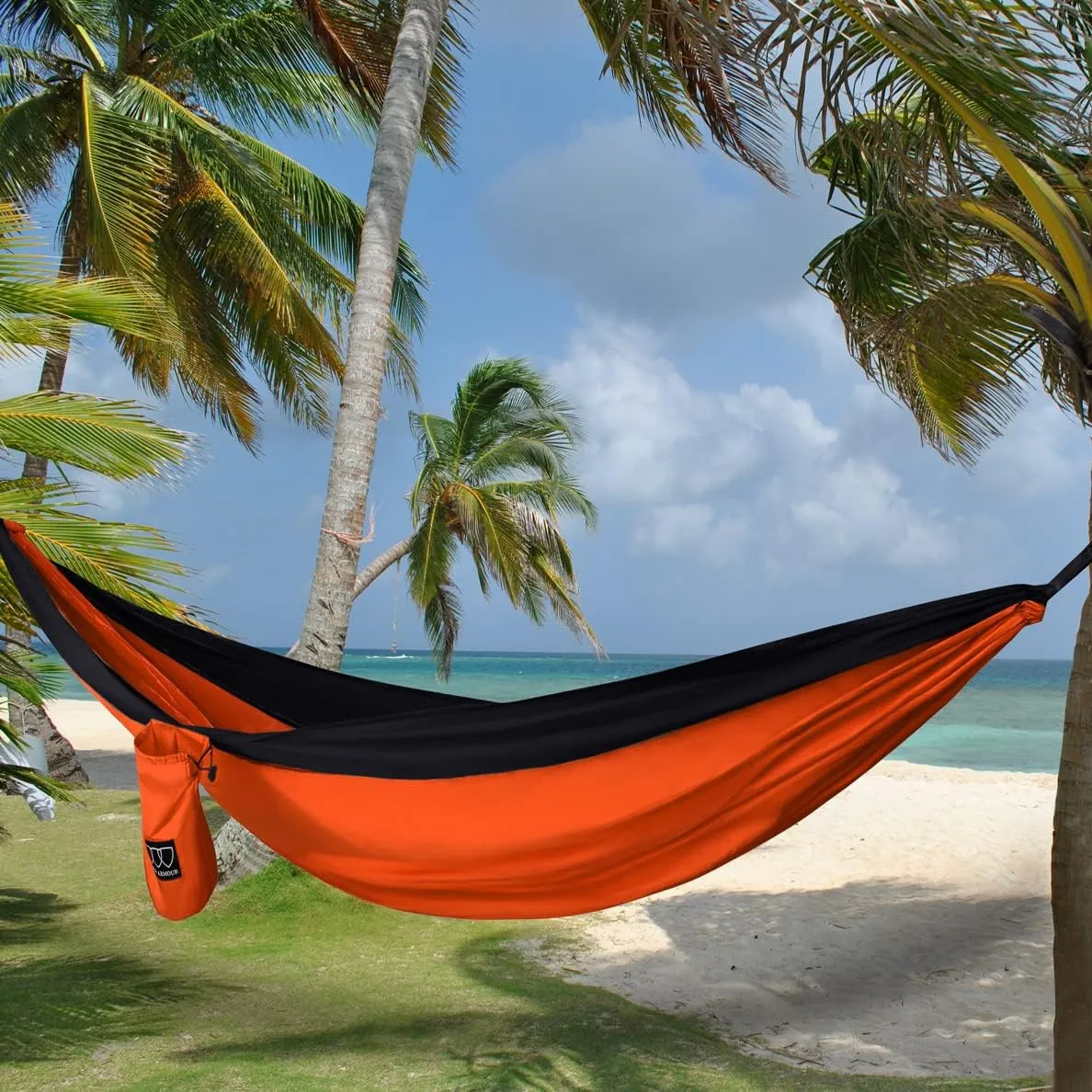 Gold Armour Camping Hammock - XL Double Hammock Portable Hammock Camping Accessories Gear for Outdoor Indoor with Tree Straps, USA Based Brand (Orange and Black)