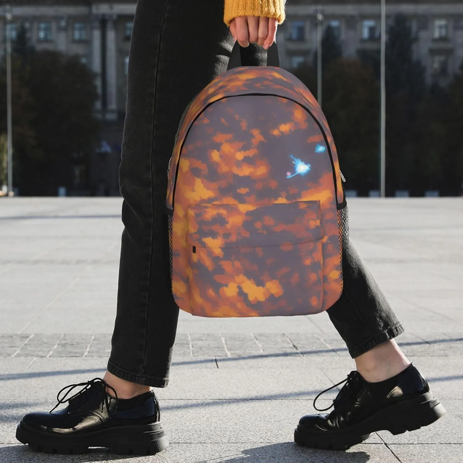 Gold Texture Printed Pattern Backpack Lightweight Casual Backpack Double Shoulder Bag Travel Daypack With Laptop Compartmen