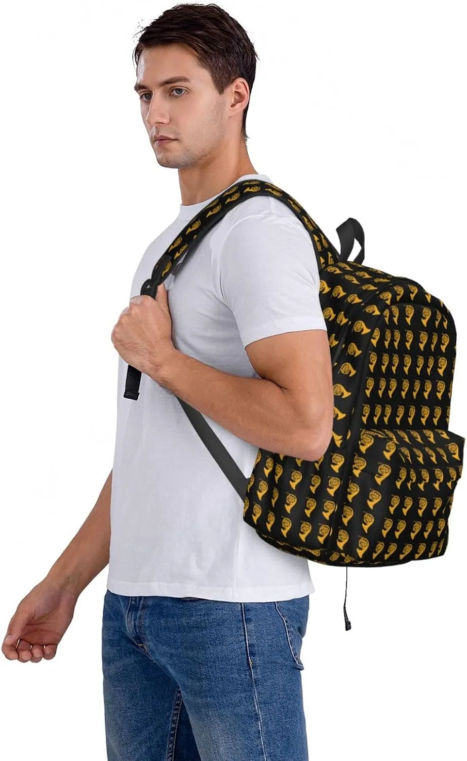 Golden Gold French Horn Backpack Casual Laptop Backpack Large Capacity Double Shoulder Bag Travel Daypack For Women Men